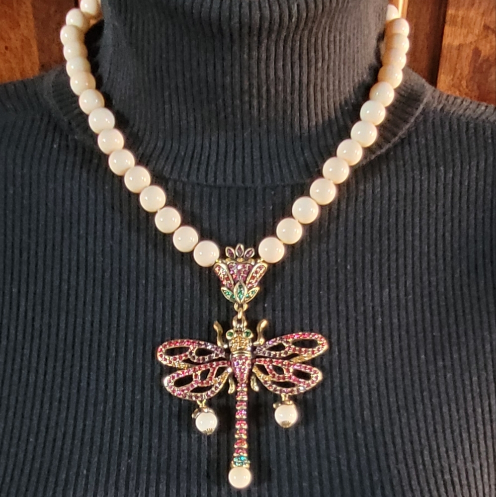 Designer  Heidi Daus dragonfly necklace with matching ring. Ring size 7